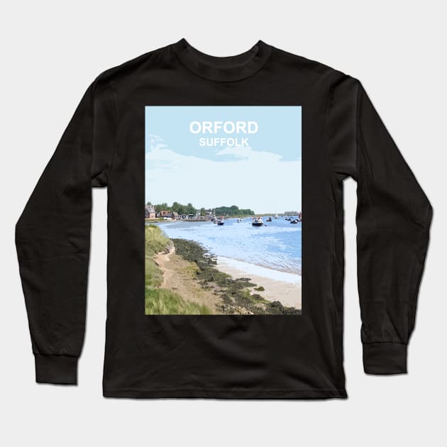 Orford Suffolk. Travel poster. Gift. Long Sleeve T-Shirt by BarbaraGlebska